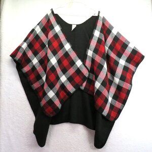 WOOLRICH Sweater Womens One Size Reversible Plaid Poncho‎ Cape Black Red Argyle